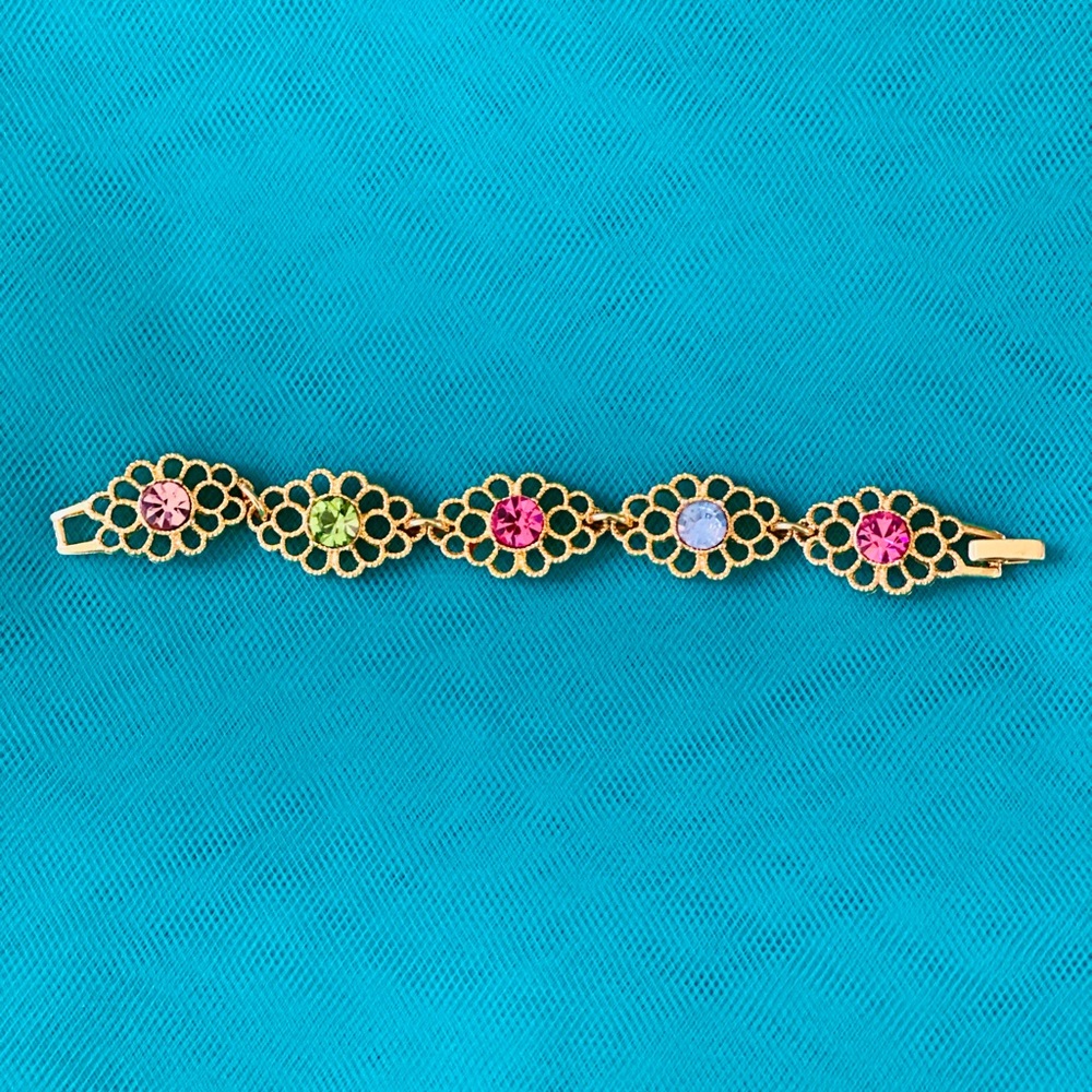 Elegant Gold and Multicolor Stone Bracelet 5” girls